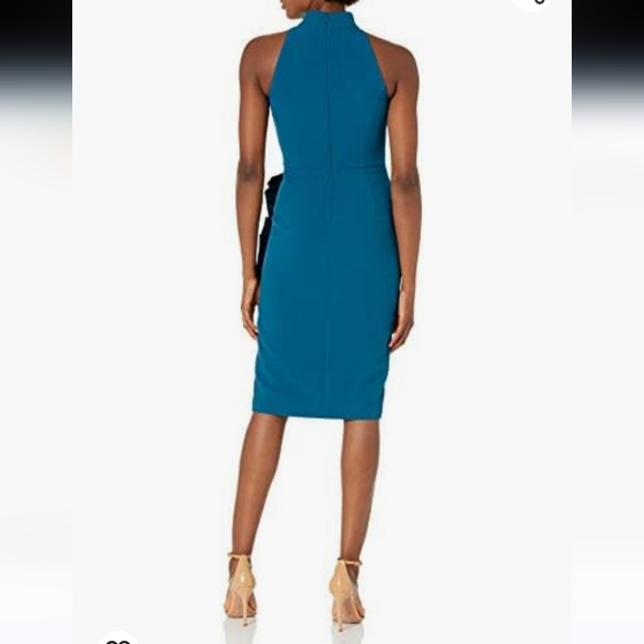 ELIZA J | Women's Halter Sheath Midi Dress with Side Ruffle Dark Teal - size 10 - Picture 2 of 13